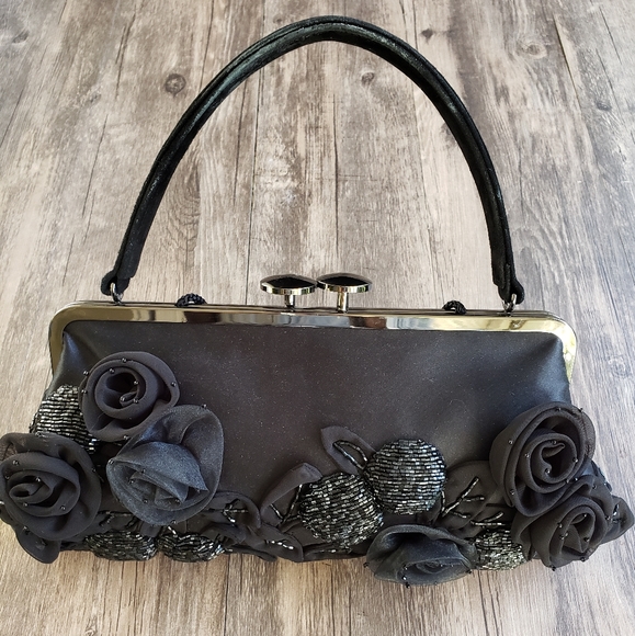 Kate Landry Handbags - KATE LANDRY BLACK SATIN EVENING BAG NWOT